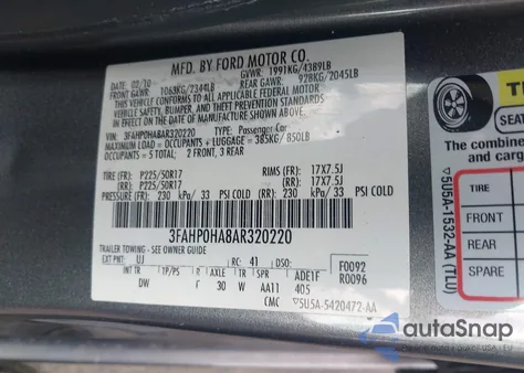 2010 Ford Fusion Se from USA, damaged, VIN 3FAHP0HA8AR320220